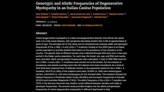 Genotypic and Allelic Frequencies of Degenerative Myelopathy in an Italian Canine Population [upl. by Claudian]