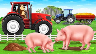 Farm Works  Trailer for Transporting Pig with Tractor to Pigsty and Feeding  Vehicles Farm [upl. by Papke]