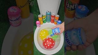 Experiment  Rainbow Balloons VS Cola Mtn Dew Pepsi Fanta Sprite and Mentos in Toilet shorts [upl. by Anatak510]