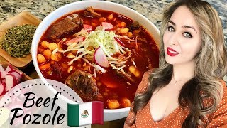 Pozole Rojo de Res  Mexican Beef Pozole Recipe [upl. by Gudren]