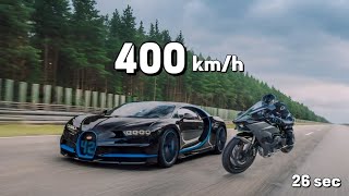 Bugatti Chiron VS Kawasaki Ninja H2R  Fastest Car In The World  0400 kmh [upl. by Trinity]