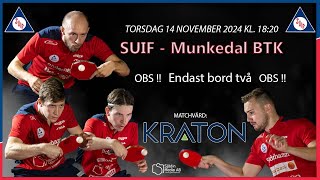 BORD TVÅ Välkommen till kvällens sändningar från Pingisligan mellan SUIF och Munkedals BTK [upl. by Ferdinanda]