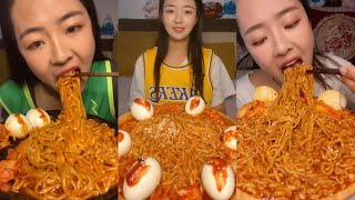 MUKBANG 먹방 EATING SPICY NOODLES and SOFT BOIL EGGS chewy sounds  ASMR  chinese foods 辣面鸡蛋 [upl. by Waligore]