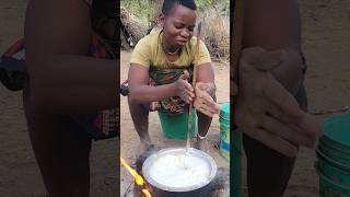 Cooking cornmeal porridge in the wild hadzabetribe cooking viralshort [upl. by Airetak]