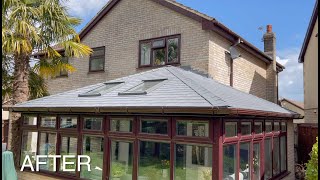 Conservatory Roof Replacement  Highly insulated timber frame with lightweight Tapco slates [upl. by Zaccaria]