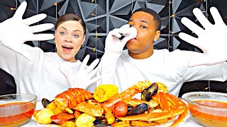 TRY NOT TO GET A SPOT OR TAKE THE SHOT SEAFOOD BOIL CHALLENGE  KING CRAB amp LOBSTER TAIL MUKBANG [upl. by Brandt]