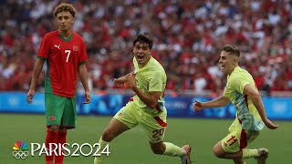 Spain score TWO secondhalf goals to beat Morocco make soccer final  Paris Olympics  NBC Sports [upl. by Mehalek576]