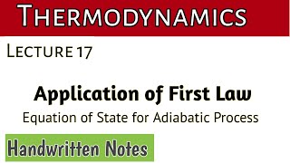 Lecture 17 Equation of state for Adiabatic Process and Free expansion [upl. by Nathanael]