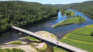 Aerial View of the Beautiful Historic Hamlet of Callicoon New York on the Delaware River [upl. by Fradin959]