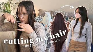 cutting my hair at home using youtube tutorials  face framing layers for long straight hair [upl. by Nevur668]