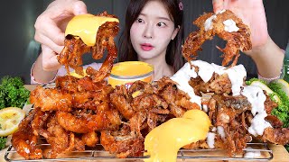 ASMR MUKBANG  통게튀김 칠리 소프트쉘크랩 amp 크림 소프트쉘크랩 🦀 치즈소스 먹방 Chili Soft Shell Crab amp Cream Soft Shell Crab [upl. by Beth]