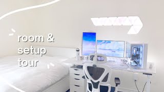 room amp setup makeover and tour  white minimal aesthetic gaming room [upl. by Goldman]