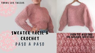 Sweater a crochet  TUTORIAL paso a paso  Jersey Suéter o Saco  CON PUNTO ALPINE  FÁCIL [upl. by Orutra]