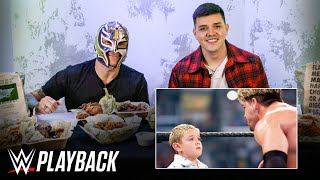 Rey Mysterio and Dominik react to infamous SummerSlam 2005 Ladder Match WWE Playback [upl. by Creighton]