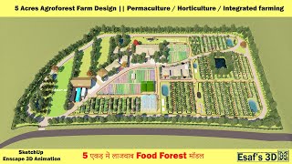 5 Acres Farm Design  Permaculture  Horticulture  Integrated farming [upl. by Leba589]