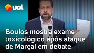 Debate na Globo Boulos mostra exame toxicológico após Marçal associálo ao uso de drogas [upl. by Draneb]