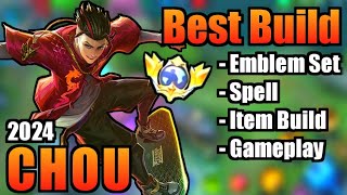 CHOU BEST BUILD 2024  TOP 1 GLOBAL CHOU BUILD  CHOU  MOBILE LEGENDS  MLBB [upl. by Ntsyrk]