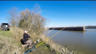 Catfishing at the dam fast action fishing [upl. by Kilgore]