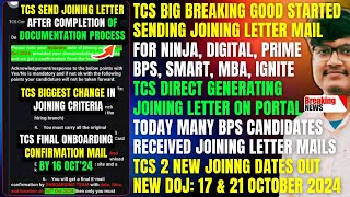 TCS ALL PENDING CANDIDATES ONBOARDING STARTED  TCS JOINING LETTER MAIL  TCS 2 NEW DOJ 17 amp 21 OCT [upl. by Johnna]