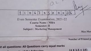 Marketing Management MBA question paper 2022 [upl. by Longtin]