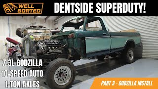 Installing the Godzilla 73L and 10R140 in our Dentside SuperDuty build [upl. by Laiceps]