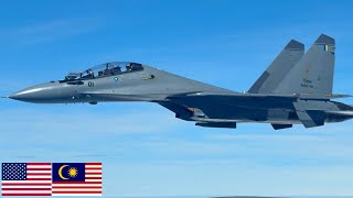 USAF Su30MKM fighter jets of the Royal Malaysian Air Force during aerial refueling [upl. by Esnohpla]