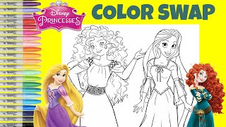 Disney Princess Coloring Book Pages Color Swap Merida and Rapunzel Cinderella and Ariel [upl. by Kilan]