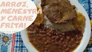 ARROZ CON MENESTRA CARNE FRITA Y PATACONES  MUY FÁCIL DE PREPARAR [upl. by Durston]