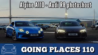 Great cars in a great backdrop Alpine A110 and Audi R8 photoshoot in South Queensferry [upl. by Lotty]