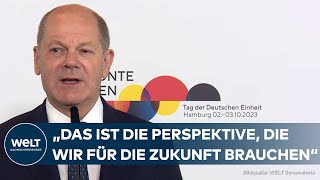 DEUTSCHE EINHEIT Das sagt Kanzler Olaf Scholz beim Festakt in der Hamburger Elbphilharmonie [upl. by Dewhurst]