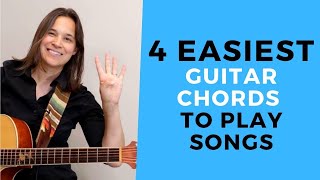 4 EASIEST Absolute Beginner Guitar Chords To Play REAL Songs [upl. by Nyrraf]