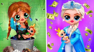 Rich Elsa vs Broke Anna Became Moms 32 Frozen DIYs for LOL OMG [upl. by Coad]