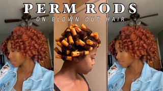 PERM ROD SET ON BLOWN OUT HAIR  sleep routine [upl. by Enitsirhk729]