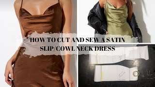 How to make a Satin Slip Dress DIY Cowl neck dress Beginnerfriendly Detailed cutting and sewing [upl. by Sherborn647]