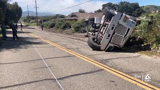 Cement truck driver suffers major injuries after rollover crash [upl. by Kwarteng]