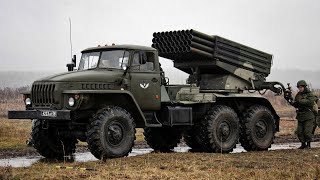 BM21 Grad  Russian 122 mm multiple rocket launcher [upl. by Frolick612]