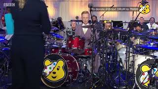 Owain Wyn Evans amp Drummers practise the BBC News theme tune  Children in Need 24hr Drumathon 2021 [upl. by Connell]