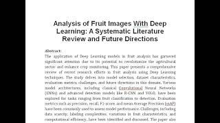 Analysis of Fruit Images With Deep Learning A Systematic Literature Review and Future Directions [upl. by Madea919]