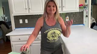 How to Paint Your Granite Kitchen Countertops Tutorial Part 3  First Coat of Paint [upl. by Notsek]