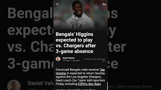 Tee Higgins expects to play Sunday nfl football nflnews cincinnatibengals shorte [upl. by Rebme]