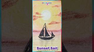 Sunset Sail  Boat  Sunset I Beautiful Ocean Sunset View I How to Draw a Sunset Sail  Easy Drawing [upl. by Elletsyrk]