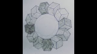 Successive cubes in dodecagonal shape technical drawing Architecture [upl. by Weinert]