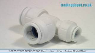 JG Speedfit Tee Reduced End 22mm x 15mm x 22mm  pushfit plumbing fitting part No PEM3022DW [upl. by Orelu]