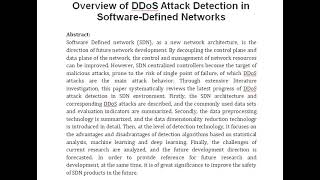 Overview of DDoS Attack Detection in Software Defined Networks [upl. by Lytsirhc558]