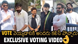 Exclusive Video Of TOLLYWOOD Top Celebrities Voting In TS Elections  Chiranjeevi  NTR  MB  AA [upl. by Ahsekar]