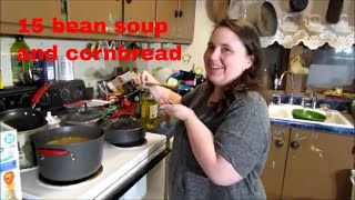 Christy in the kitchen 15 bean soup and cornbread [upl. by Aerol]