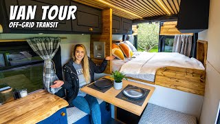 VAN TOUR  Fully Converted Off Grid Ford Transit with Hidden Shower [upl. by Ferne]