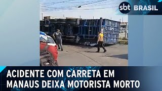 Carreta tomba em cima de carro e deixa motorista morto em Manaus  SBT Brasil 030924 [upl. by Pruchno284]