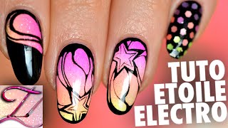 Tuto nail art étoile électro fluo  ネイルアート [upl. by Sopher]