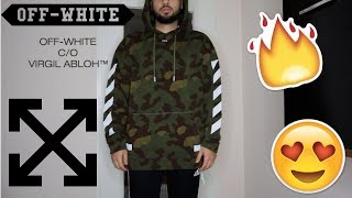 OFFWHITE CAMOUFLAGE ARROWS HOODIE UNBOXING  SIZING REVIEW [upl. by Neall]